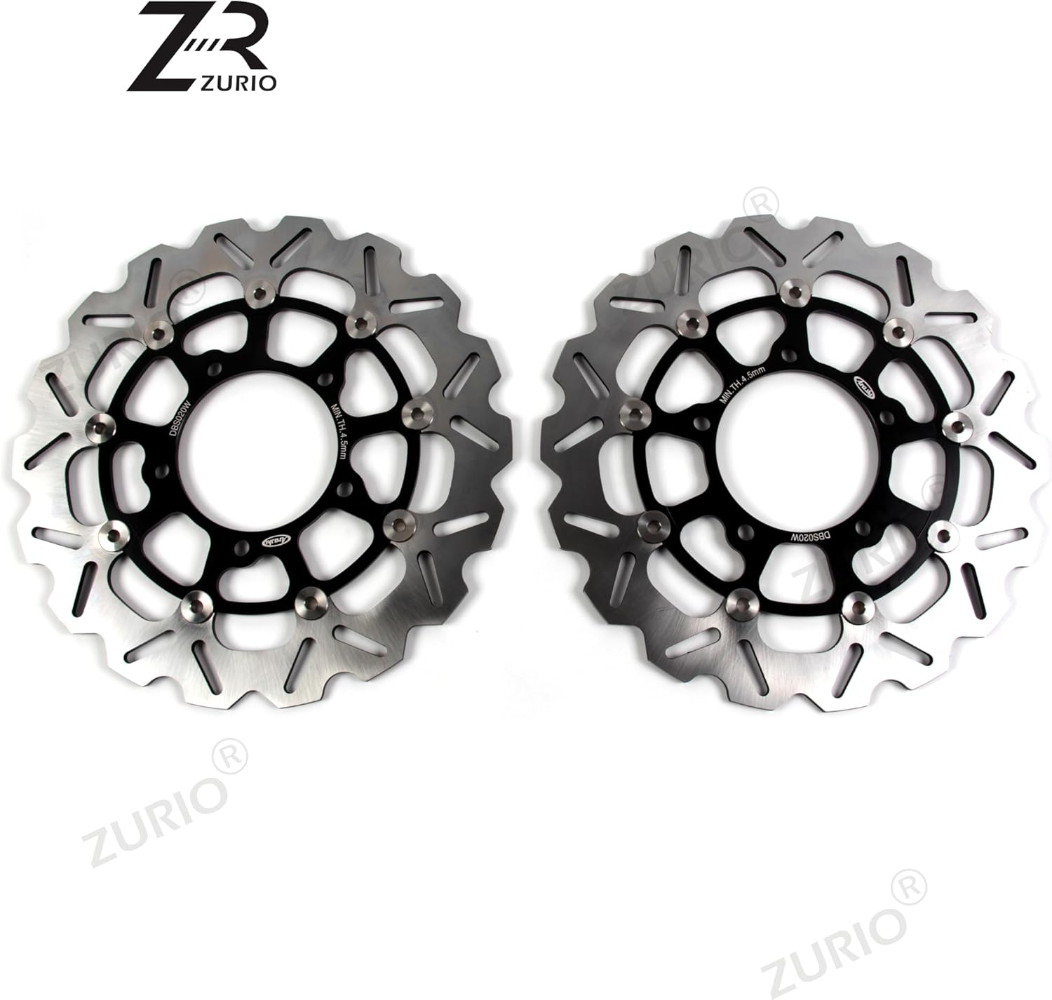 Floating Front and Rear Brake Discs Rotors Compatible with Suzuki GSXR 600 750 2006-2007, GSXR 1000 2005-2008, Black