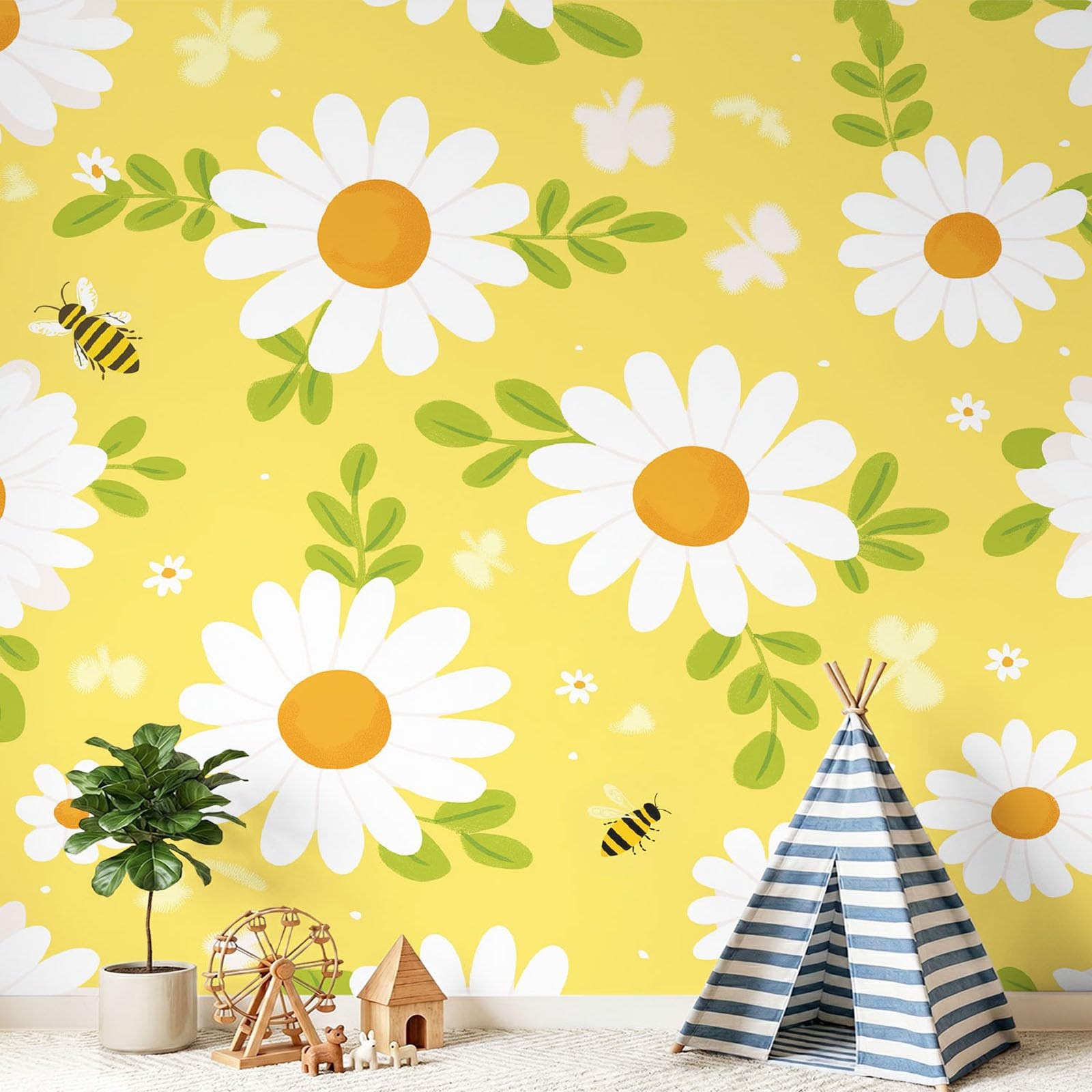 Papier peint panoramique pour chambre d'enfant joyeux et jaune