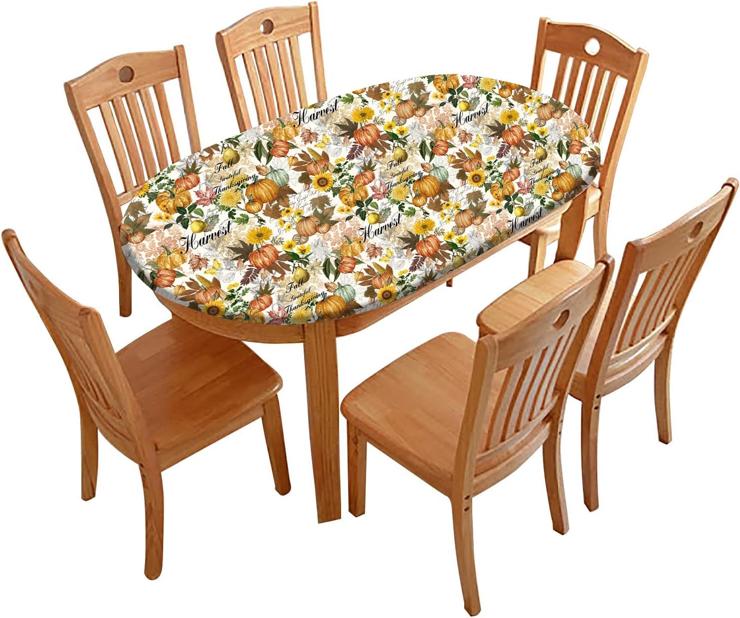 Atury Maple Leaf Oval Fitted Tablecloth for Dining Room