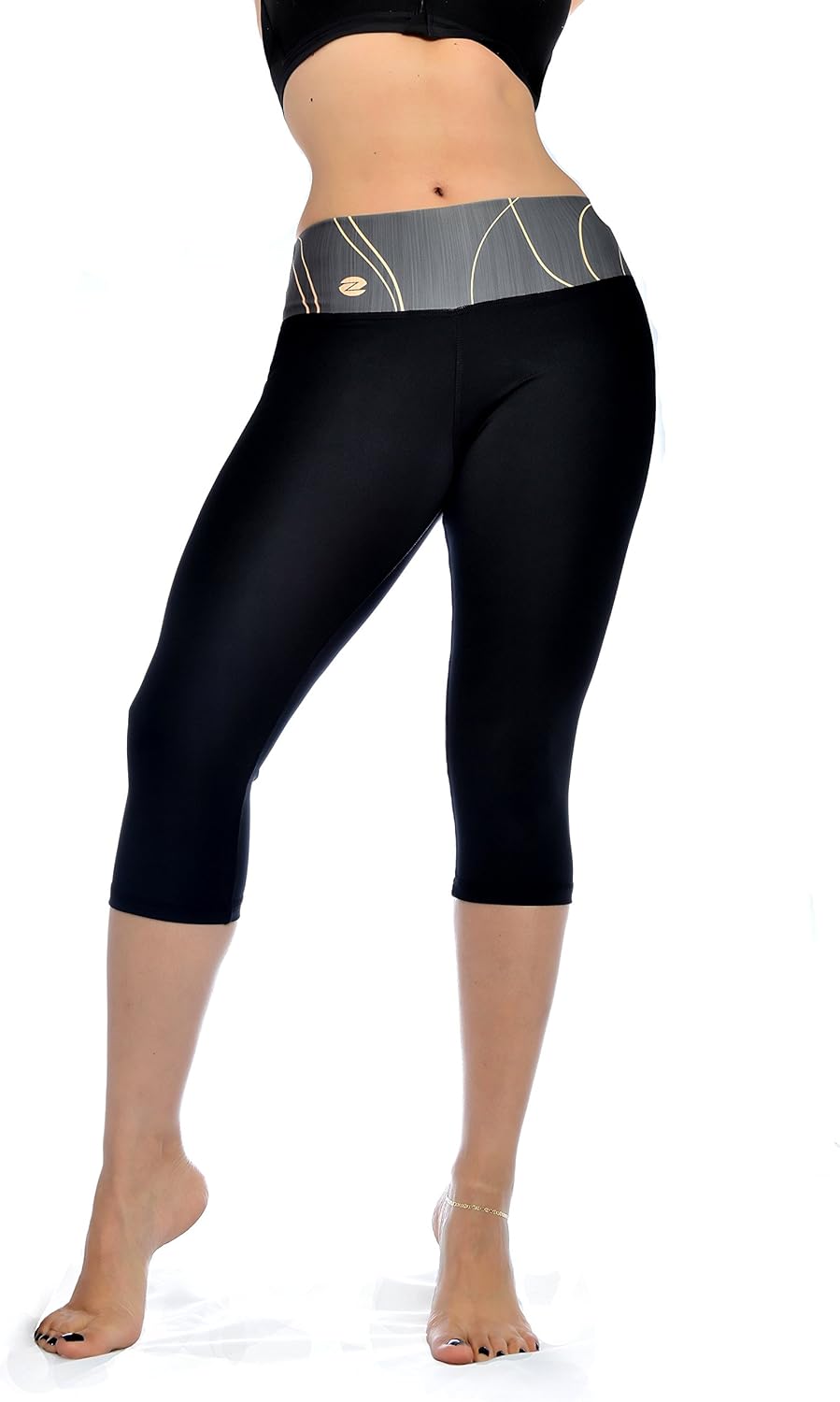 ZIKZAK Women's Yoga Capris Pants Leggings Gold Abdomen Control Today's Deal