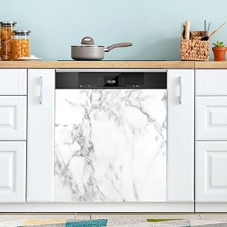White Marble Texture Dishwasher Magnet Cover Natural Grey Stone Magnetic Sticker Dish Washer Door Panel Cover Fridge Appliance Magnet Decal Sheet Kitchen Decor 23x26 inch