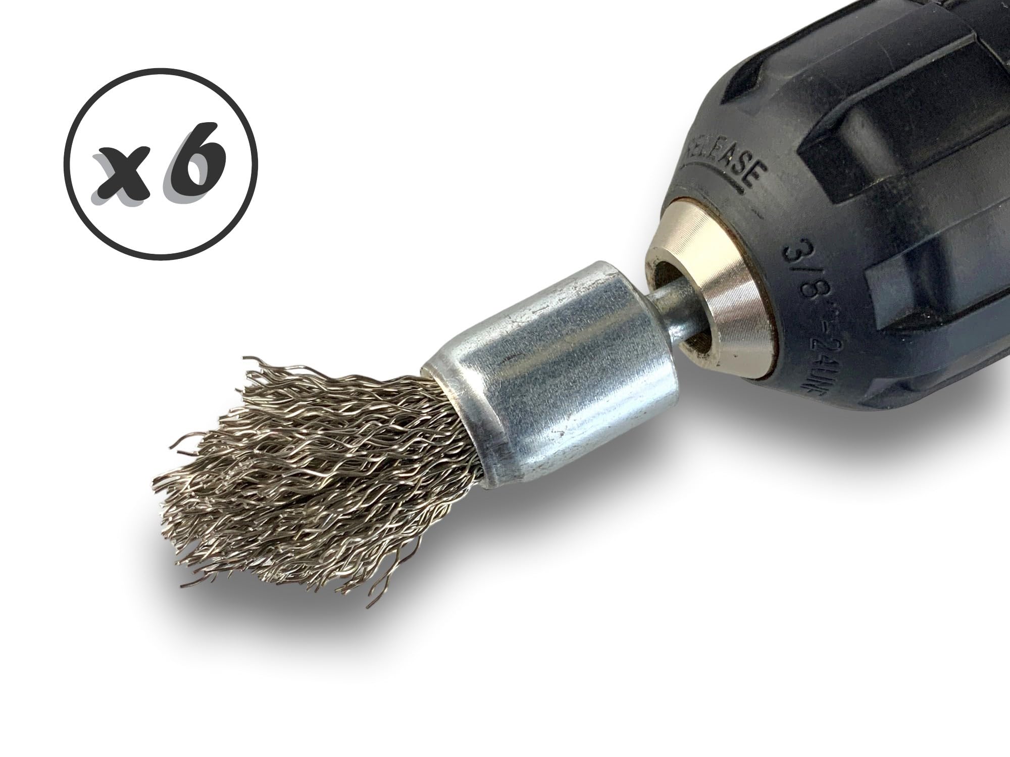 Kibros Lot 6 brosses en bout tige Ø 6 mm forme pointe fil inox dur Ø 18 mm