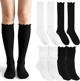 2 Pairs Ruffle Knee High Socks Soft Womens Knee High Boot Socks