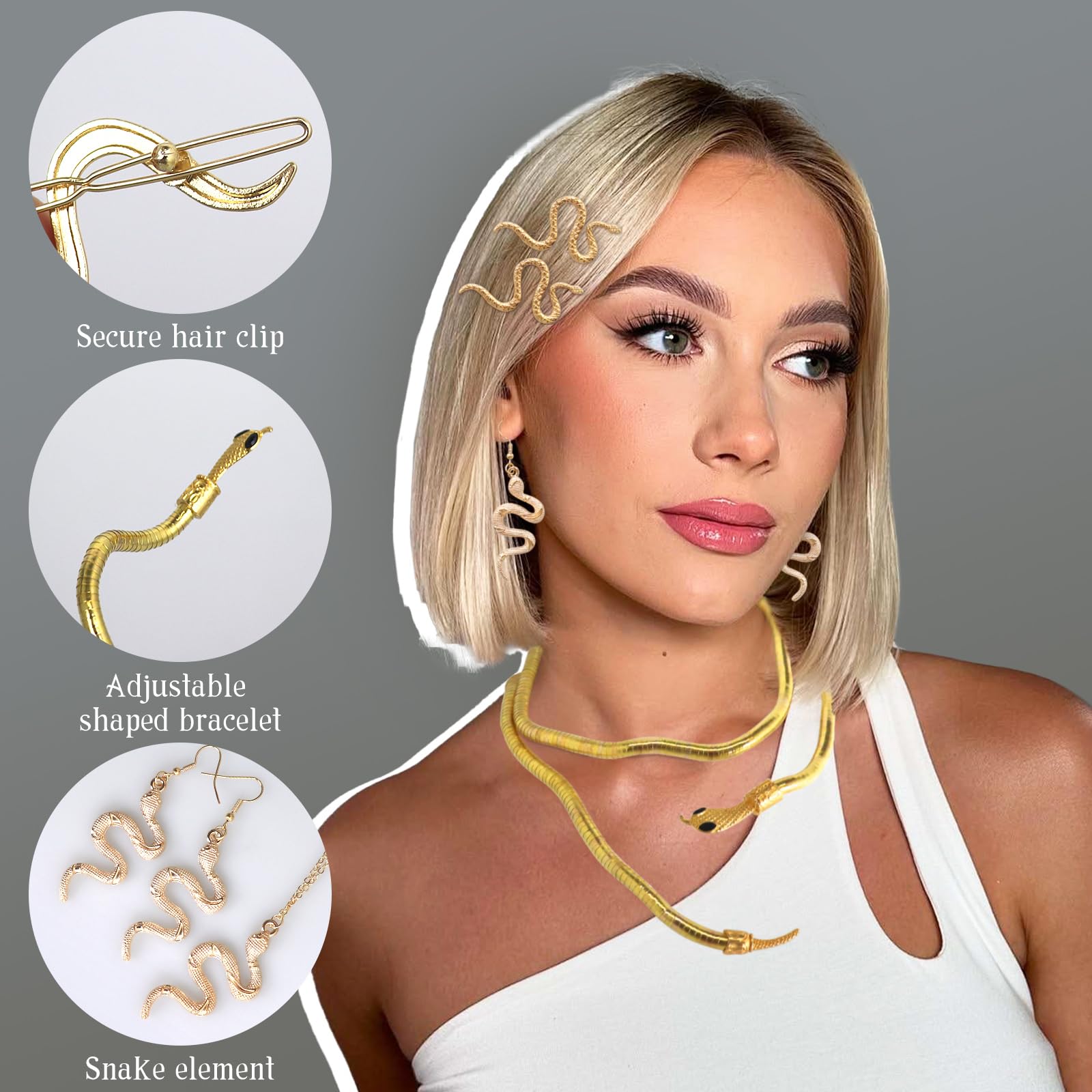 Oerphh 7pcs Medusa Party Accessories, Snake Jewelry Set including Headband, Bracelet, Necklace, Earrings - Image 4