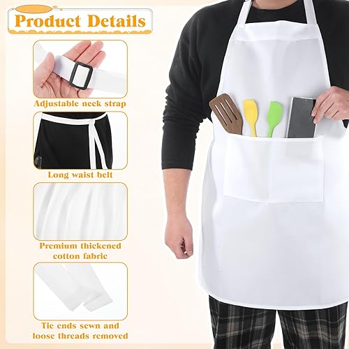Miniatura 2 de Sombrero de chef blanco y delantal para hombres y mujeres, disfraz de chef con 2 bolsillos, disfraz de chef para adultos para cocina