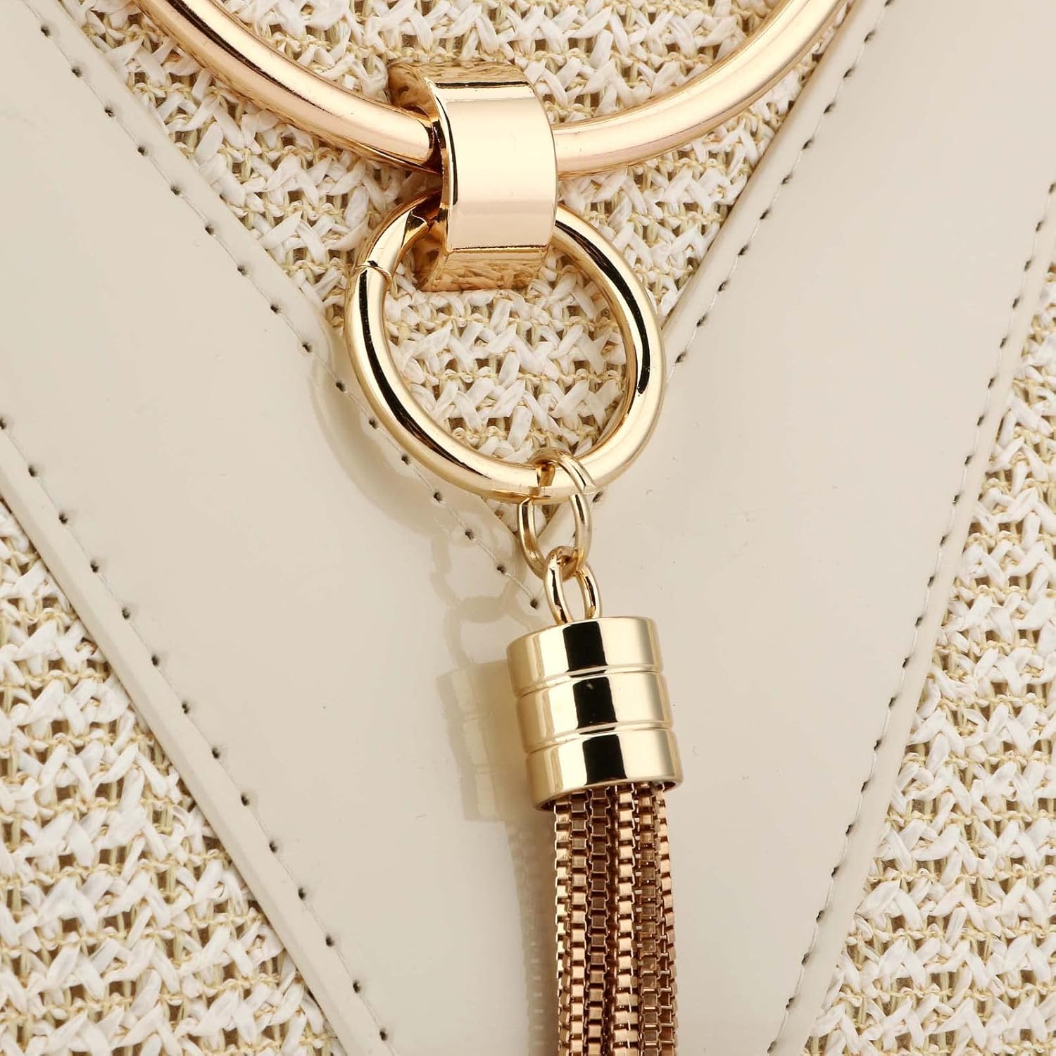 Women Straw Bag Crossbody Clutch Evening Clutch Purse Beach Shoulder Handbag (white A) - Image 6