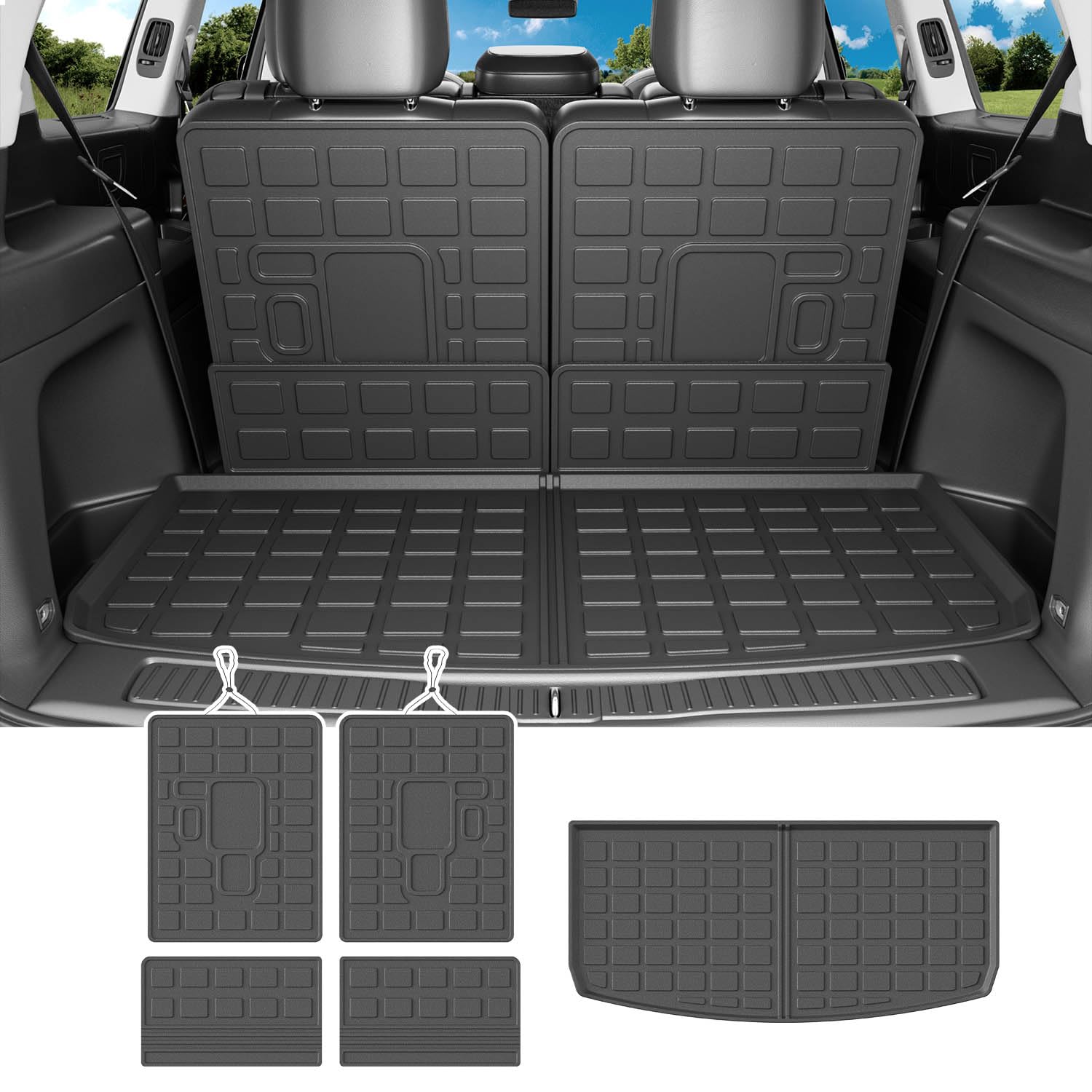 powoq Cargo Mat Compatible with 2021-2025 Jeep Grand Cherokee L Overland Trunk Mat Backrest Trunk Liner TPE Cargo Liner Replacement for 2021-2025 Jeep Grand Cherokee L Accessories