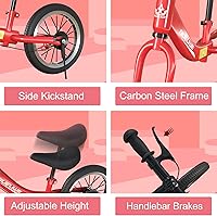 Vista 5 de Bicicleta de equilibrio de 1416 pulgadas para niños y niñas de 3, 4, 5, 6, 7, 8 años, bicicleta de entrenamiento sin pedal con frenos y soporte