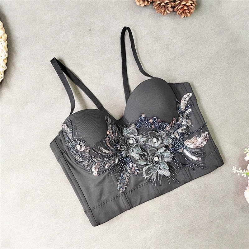 JSEIAJB American Women's Embroidered Inner Bra Beaded Small Sling Solid Color Elastic Temperament Tube Top