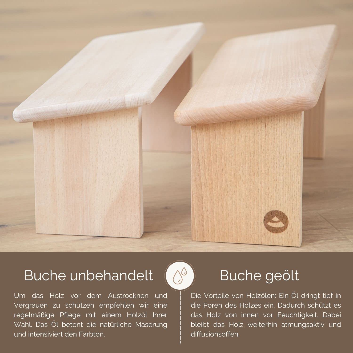 Bodhi Meditationsbank aus Holz (Buche) | Yoga Hocker aus Holz | Kniesitz Medibank für eine Tiefe Meditation | Variation: Lhasa Klappbar – Buche geölt mit Auflage (weinrot)