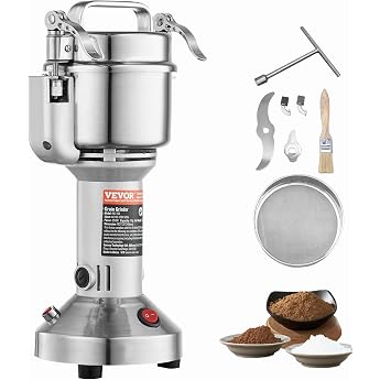 VEVOR Electric Grain Mill High Speed Spice Mill with 850 W Stainless Steel Powdering Machine for Dry Grains Spices Cereal Coffee Corn Pepper 163 x 135 x 345 mm