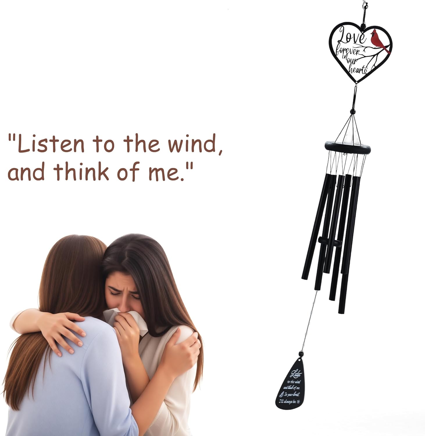 Memorial Wind Chimes for Loss of Loved One, Cardinal Design,Sympathy Bereavement Gift (Memorial Love)