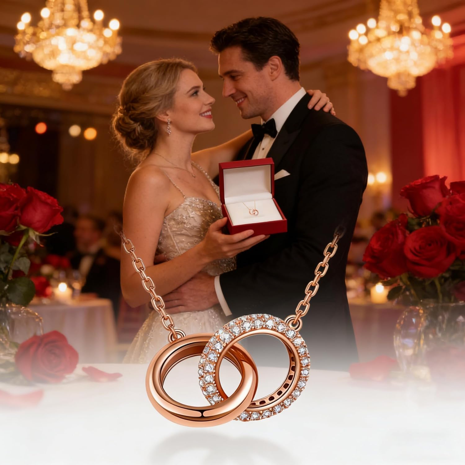 S925 Sterling Silver Necklace for Women Cubic Zirconia Pendant White/Rose Gold Plated Necklace Gifts for Women - Image 3