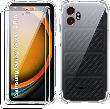 Samsung Galaxy Xcover 7 Pro Clear Case with 2 PC Tempered Glass Screen Protector Soft TPU Silicone Case with Camera Case Shockproof