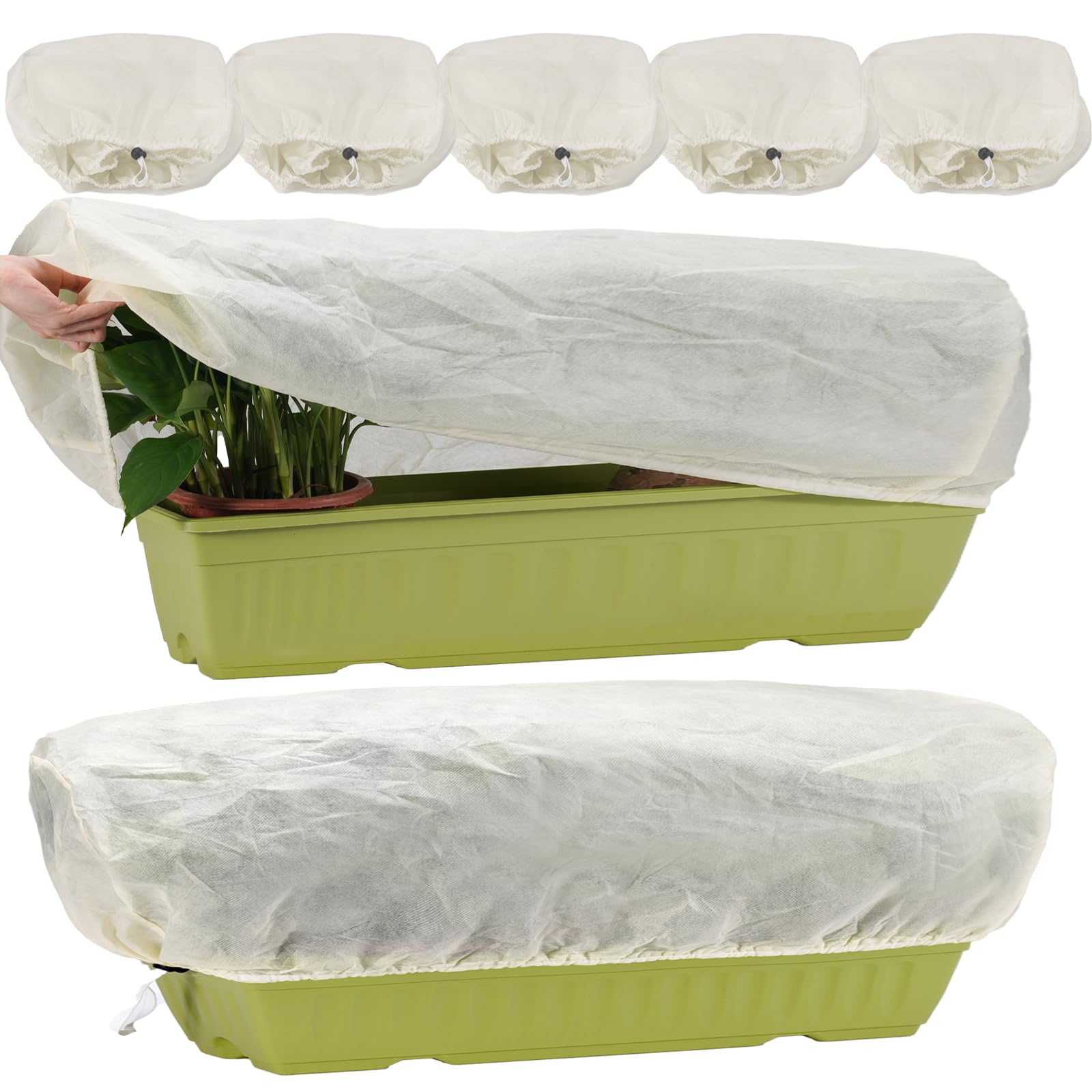EAVNCLG Plant Protection Cover, Winter Frost Cover with Drawstring and Locking Clasp, 80 x 35 x 35 cm-5 Pieces, for Rectangular Planting Boxes