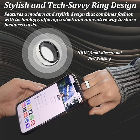 Customized Online Profile, Digital Business Card, White NFC Ring, Tap to Share Social Information, for iPhone & Android (US#8)