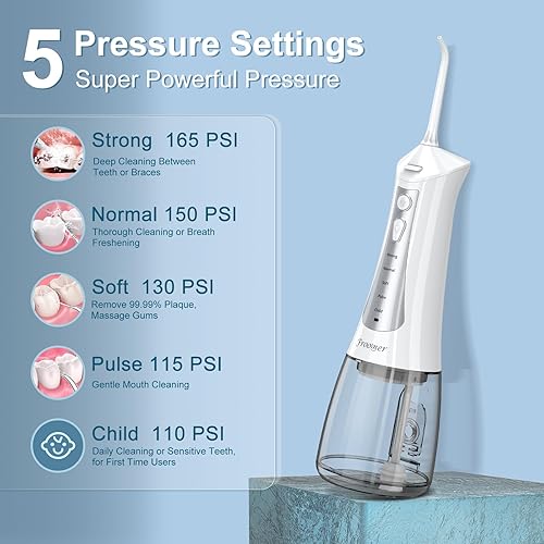Miniatura 2 de Irrigador dental para dientes inalámbrico, 10.08 fl oz (10.1 fl oz), potente limpiador de dientes de agua, selección de irrigador oral recargable, 5