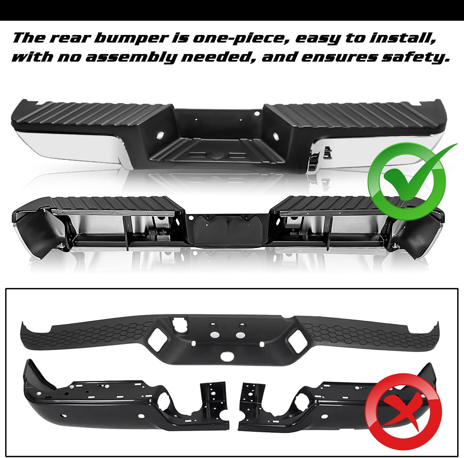 JSBOYAT Chrome Rear Bumper Assembly Fits for 2008-2016 Ford F250 F350 F450 Super Duty Steel Step Back Bumpers w/o Parking Sensor Holes