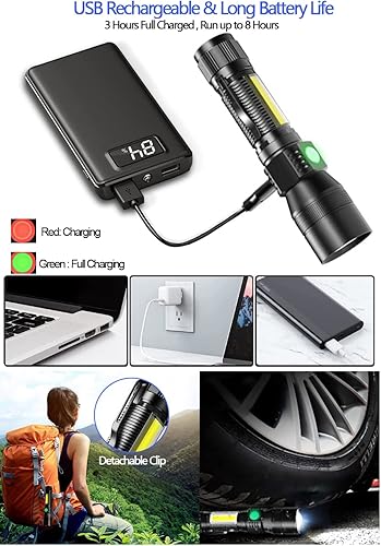 Miniatura 6 de Linterna UV de luz negra recargable 3 en 1 súper brillante linterna táctica LED UV y luz roja 2000 lúmenes 7 modos zoomable linterna de bolsillo