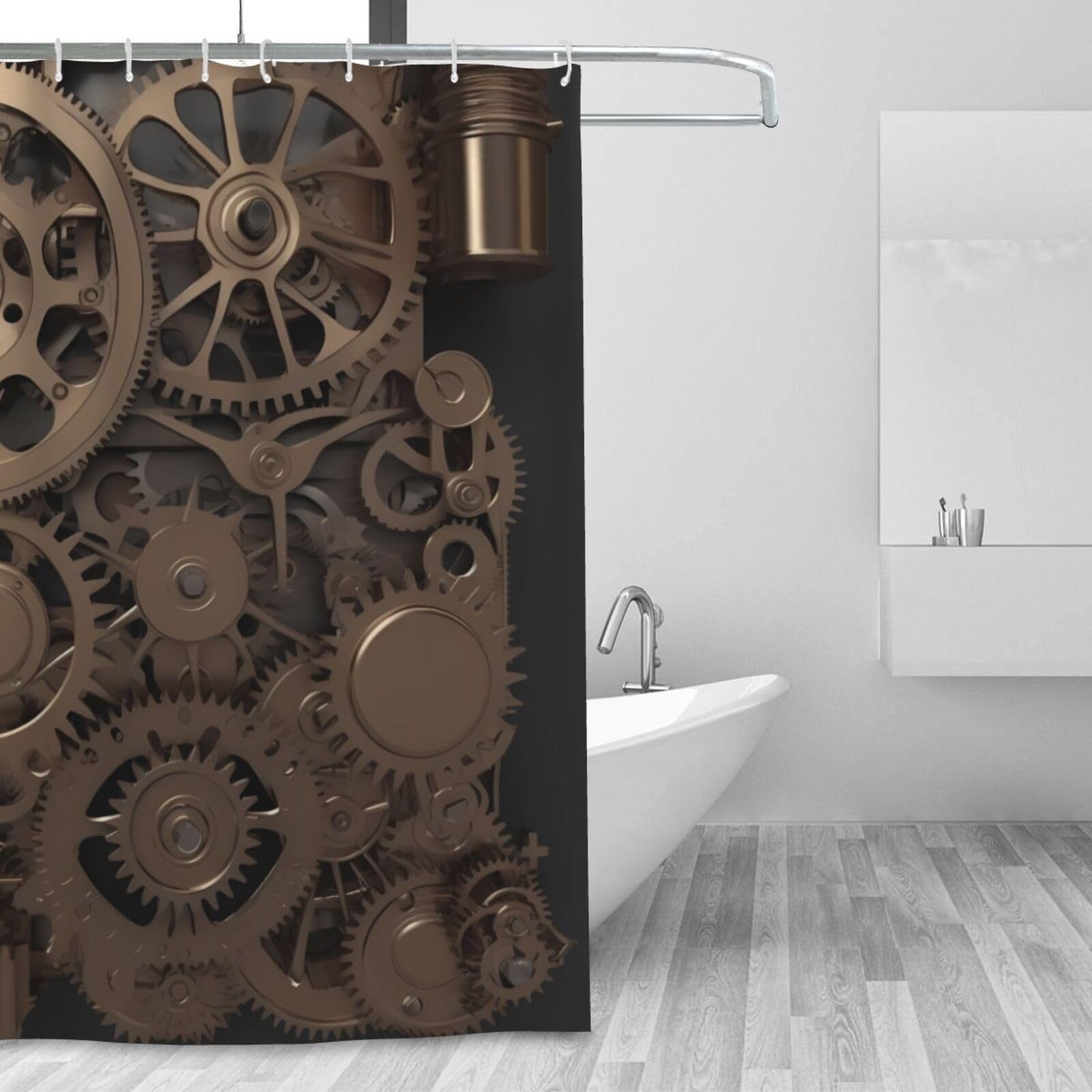 Rideau de douche steampunk avec imprimé engrenages mécaniques premium