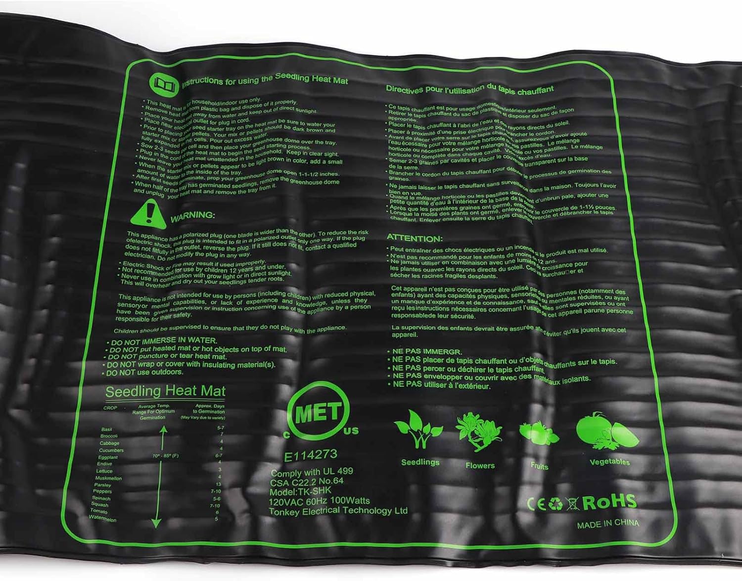 Seedling Heating Mat Professional Flexible Plant Seed Germination Heating Pad for Garden Supplies (US Plug 100‑120V)