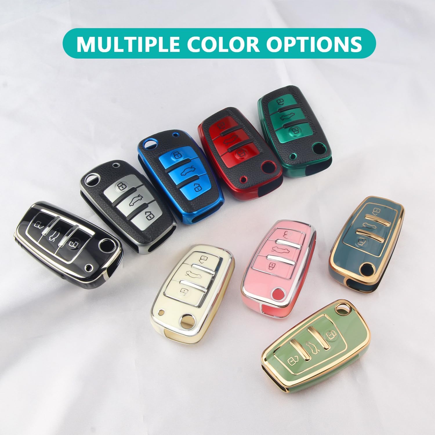 MILD EAST for Audi Key Fob Cover Compatible with A1 A3 Q3 Q7 R8 A6L TT 3 Button Flip Key Shell Case