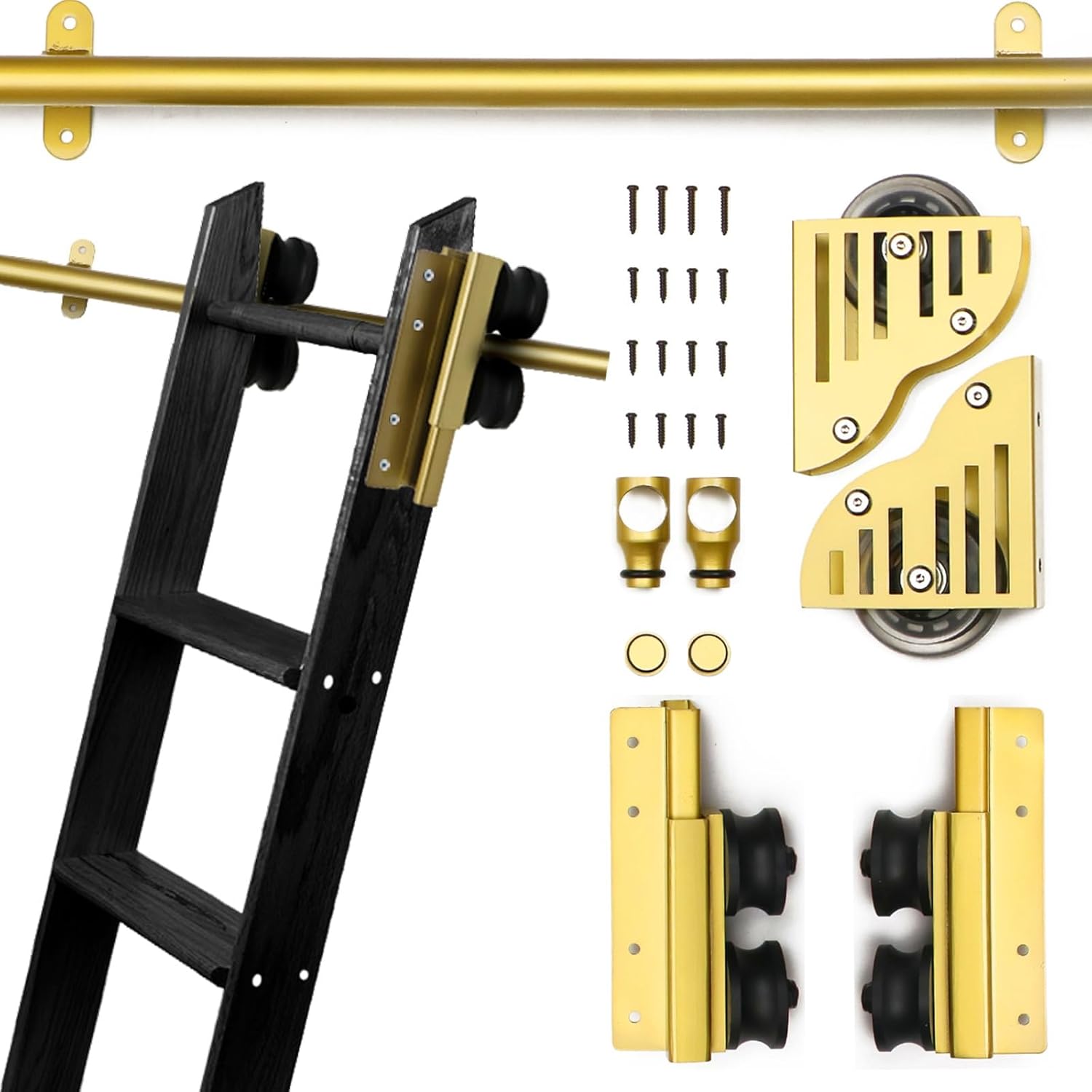 Sliding Library Ladder Hardware Kit, Rolling Rail Track with Brake for Smooth Movement, Durable Steel Construction for Home or Office Use