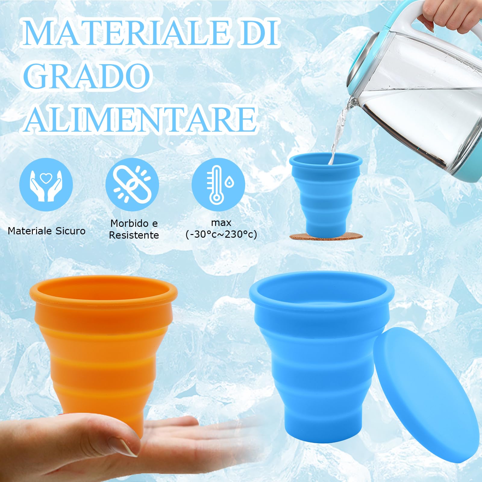 ZOCONE 4 Pezzi Bicchiere Pieghevole in Silicone, 200ML Bicchiere Pieghevole da Viaggio Tazza Pieghevola in Silicone Bicchieri Ripiegabili per Viaggio Campeggio Escursionismo e Lavoro