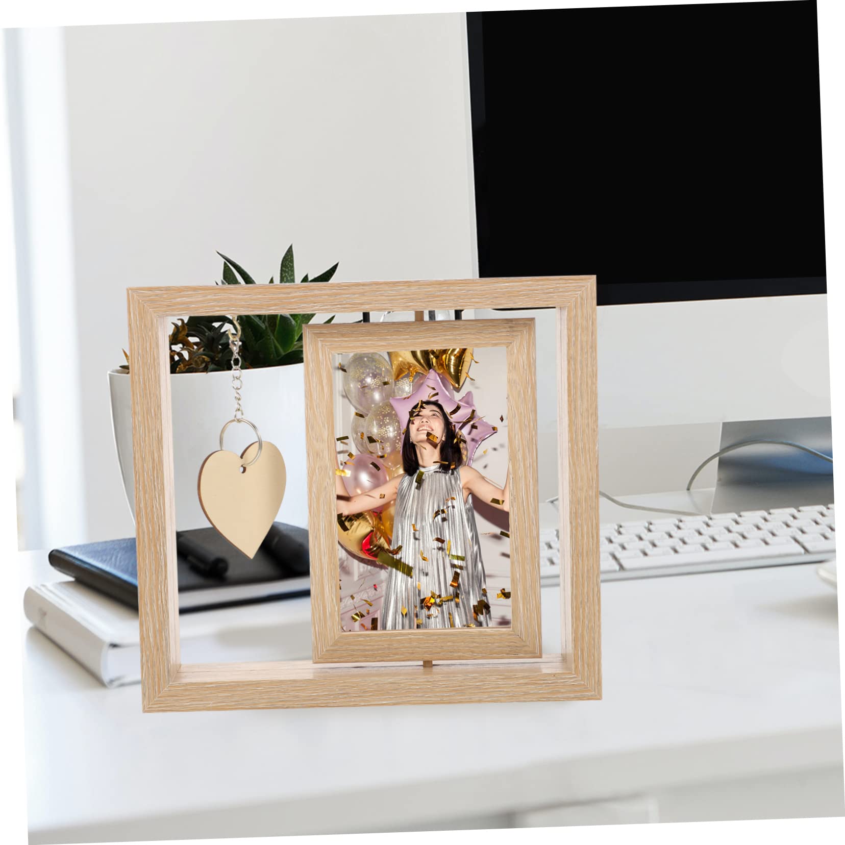 VALICLUD Cornice Foto Legno Rotante Bifacciale 6 Pollici Beige