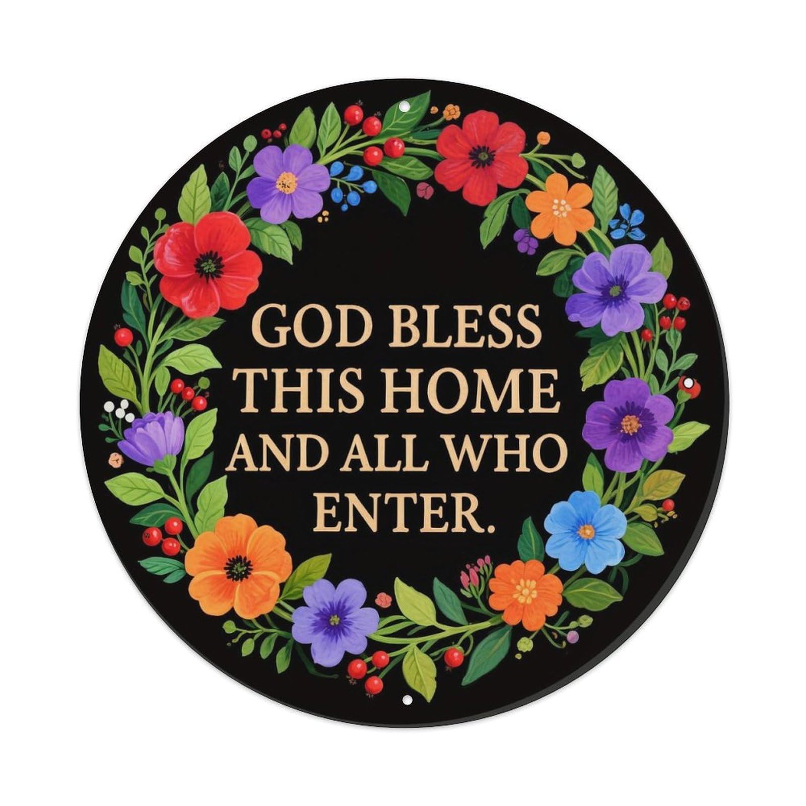 Floral Wreath With Text Round Metal Tin Sign Vintage Wall Decor, Bar Garage Cafe Kitchen Home Wall Art Poster 8x8inches