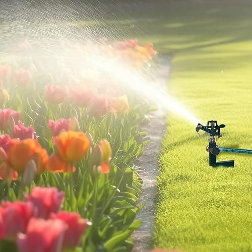 Miniatura 7 de Hourleey Paquete de 2 aspersores de impacto para patio, cabezal de rociador de agua pulsante ajustable en pico escalonado, rociador de césped de