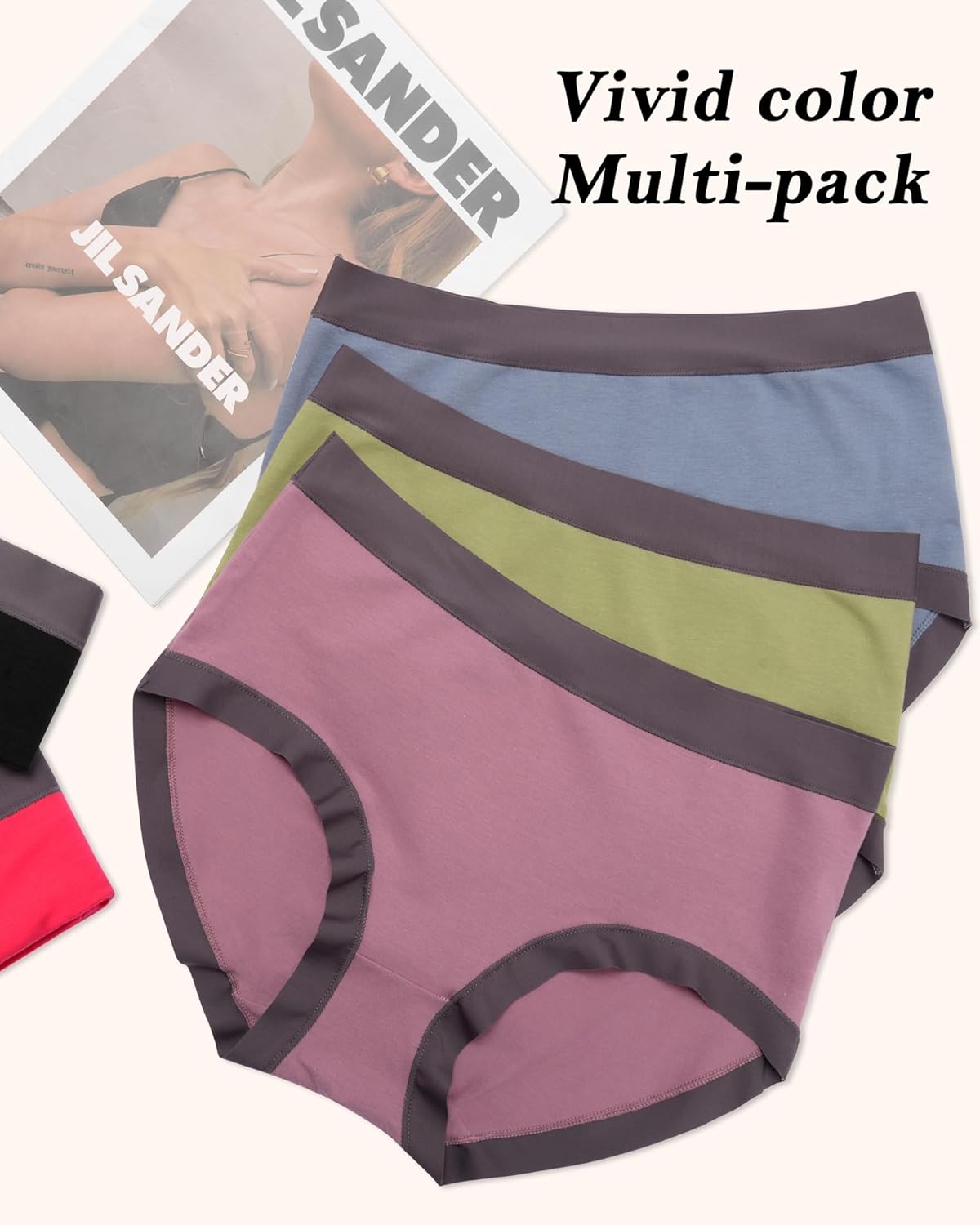 ASIMOON Women's Cotton Underwear Mid Waisted Ladies Panties Soft Breathable Full Coverage Briefs 5 Pack - Image 6