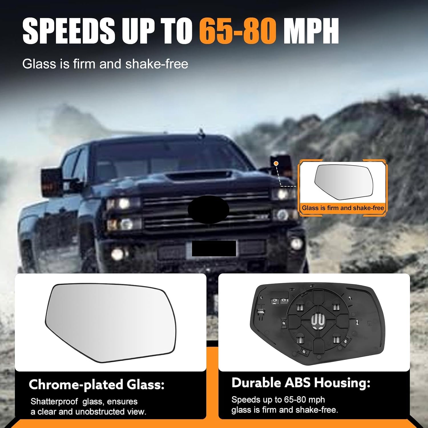 Driver Side Heated Mirror Glass Replacement for Silverado/GMC Sierra 1500 2500 HD 3500 HD 2014-2019 - Heated Left Mirrors With Backing Plate, Replaces GM1324145 22919747