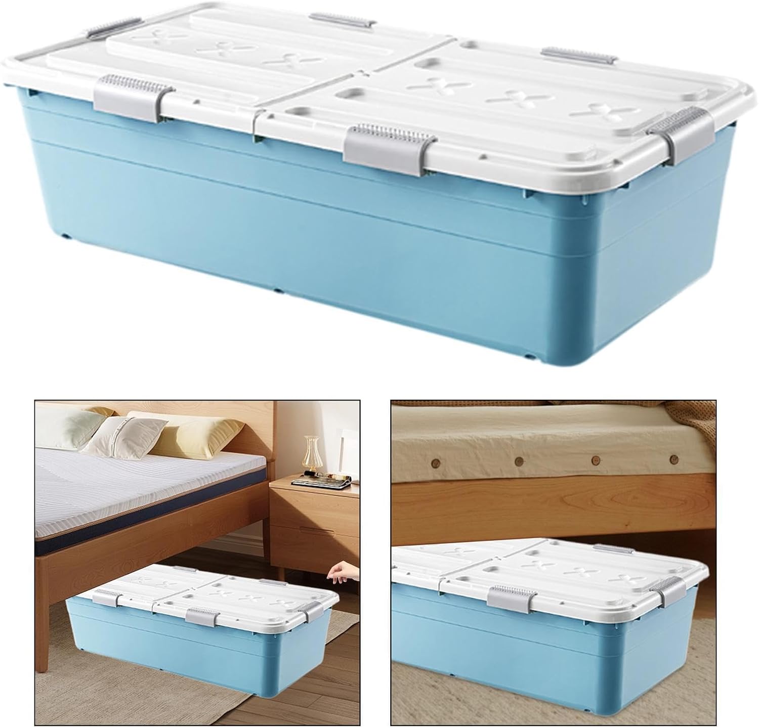 Yajuyi Under Bed Storage Box Storage Bin with Lid Practical Household Storage Bin Closet Organizer Container for Dorm Living Room, Blue