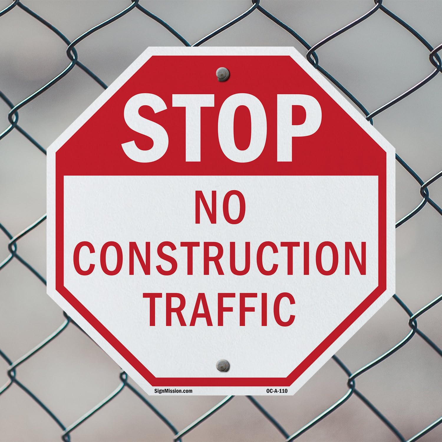 Stop No Construction Traffic Panneau octogonal en plastique résistant aux intempéries et aux UV pour lieu de travail, propriété privée et chantier de construction, fabriqué aux États-Unis 45,7 x 45,7