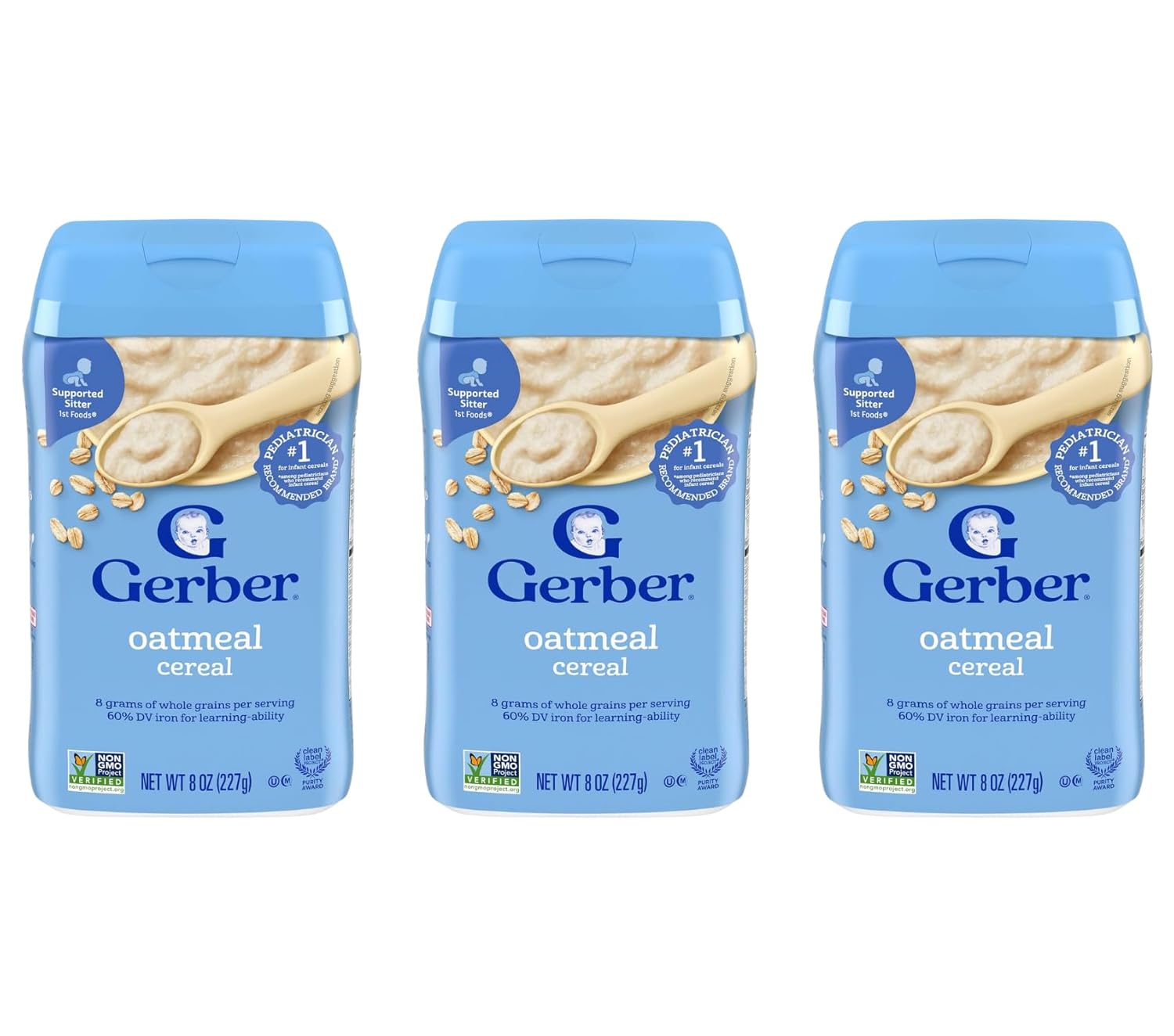 Gerber Cereal for Baby 1st Foods Grain & Grow Oatmeal Cereal, Made with Whole Grains & Essential Nutrients, Non-GMO, For Supported Sitters 8 Ounce (Pack of 3)