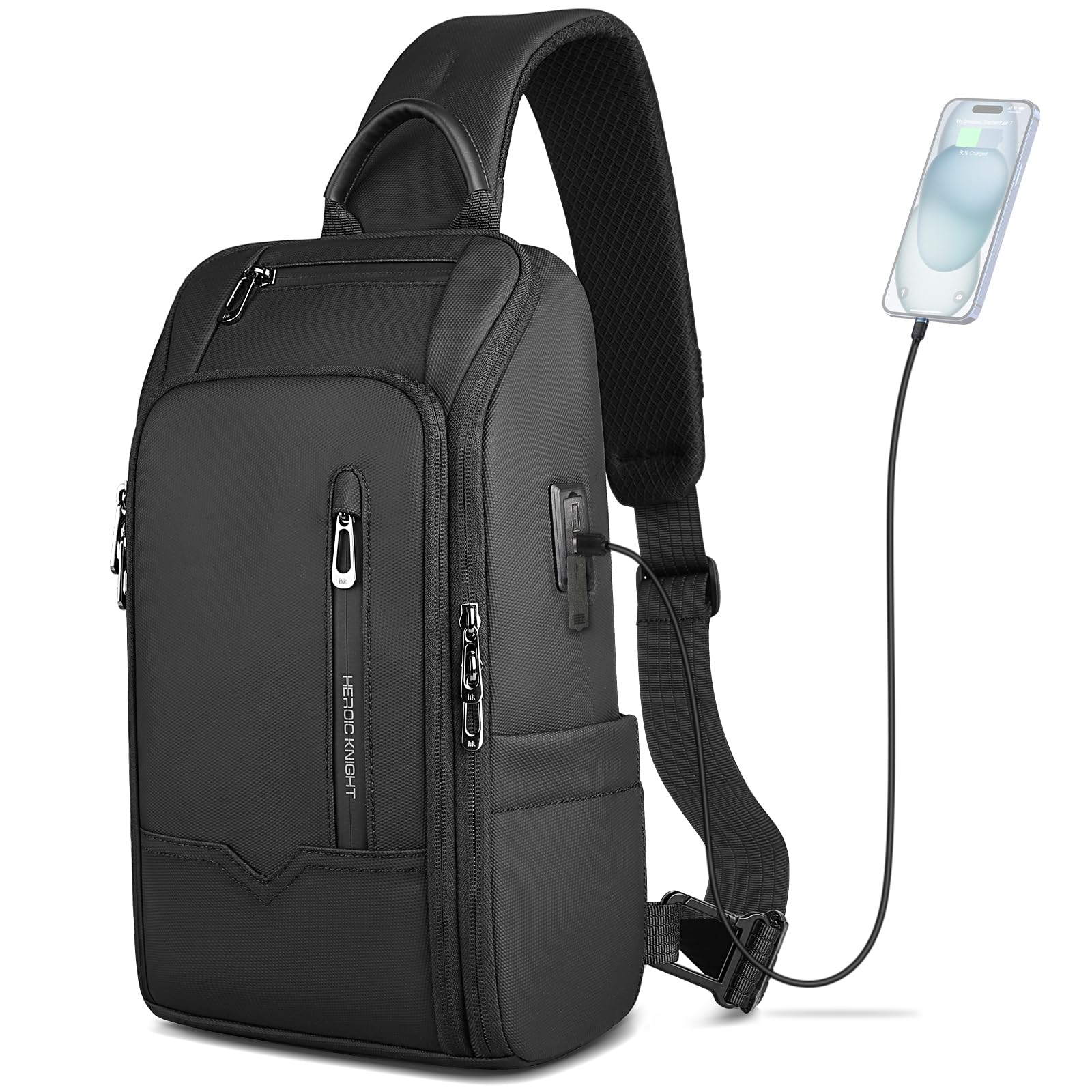 Umhängetasche Herren, Schultertaschen Slingbag mit USB | Wasserabweisende Crossbody-Tasche mit diebstahlsicherem Design, leicht und geräumig für Arbeit, Reisen und Radfahren