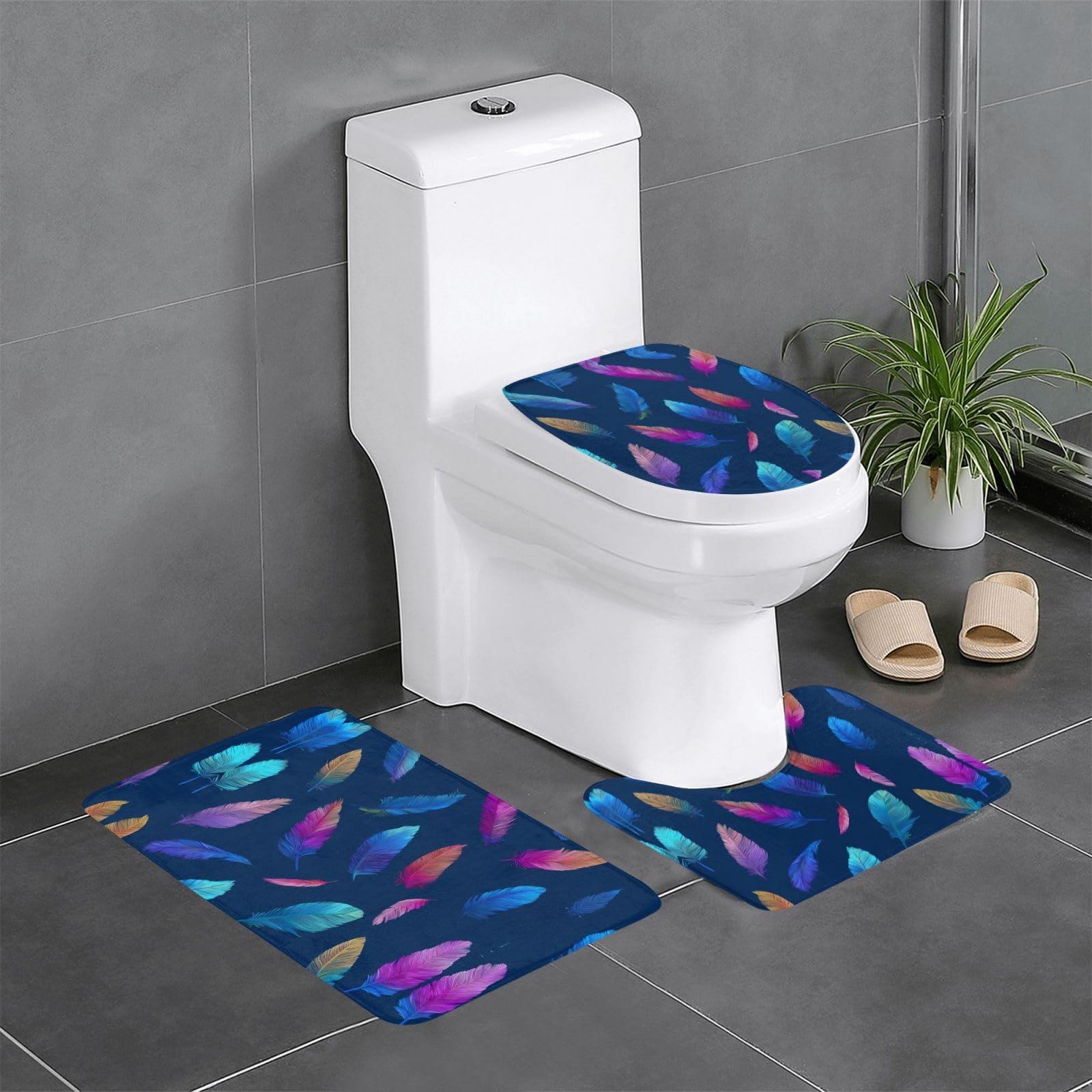 Tapis de salle de bain Falling Feathers antidérapant lot de 3 pour meuble-lavabo