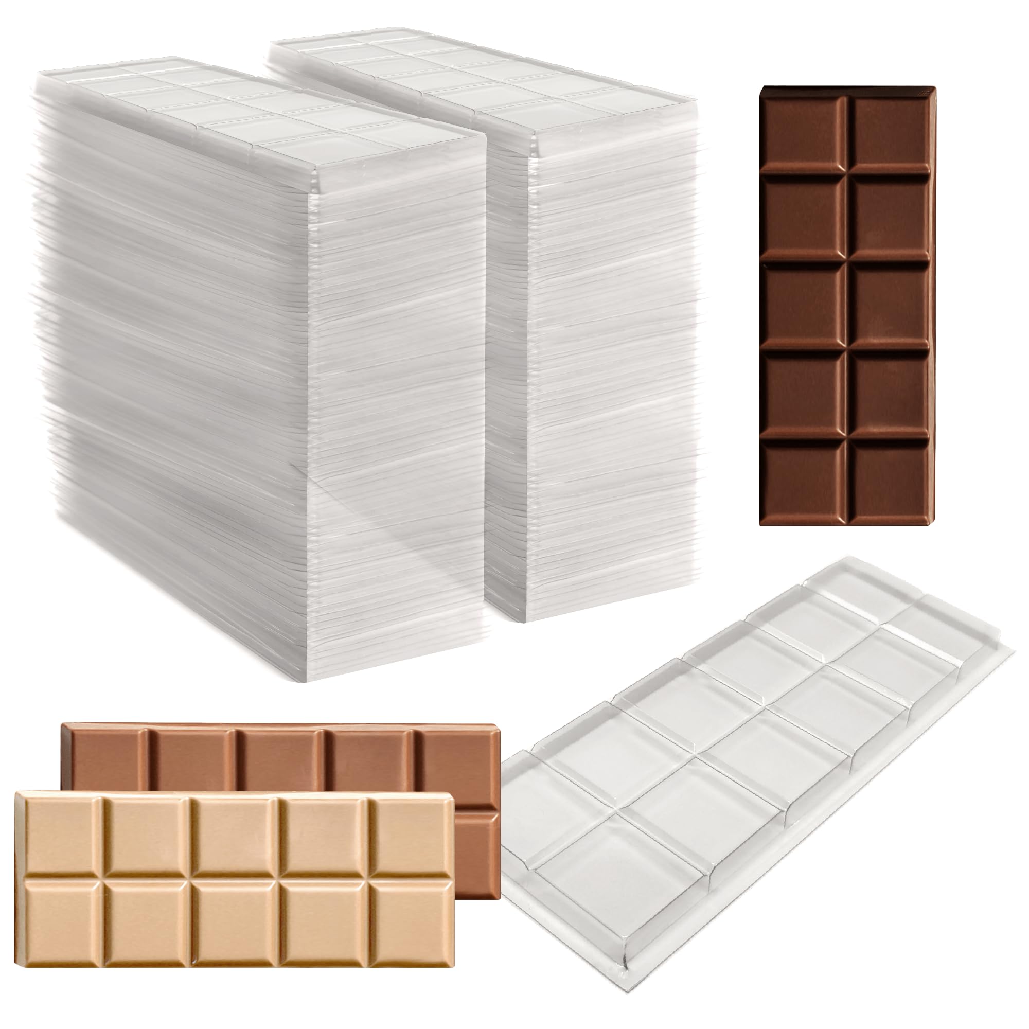 Plain Chocolate Bar Moulds - 125g - Home Pour Stuffed Chocolate bar - Packs of 1, 3 & 6 (200 Moulds)