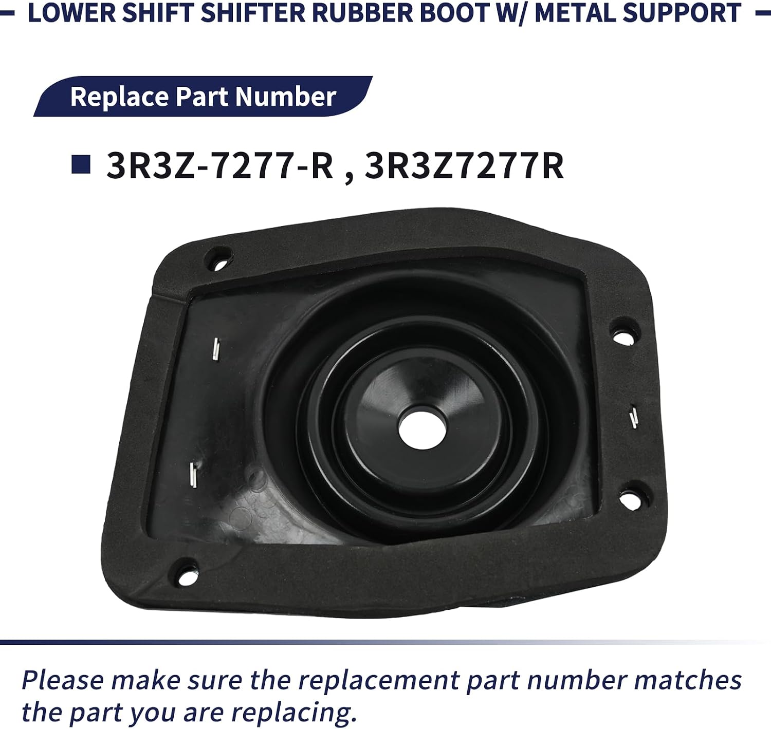 Lower Shift Shifter Rubber Boot w/Metal Support Compatible with Ford Mustang 1979-2004 Replaces 3R3Z-7277-R 3R3Z7277R