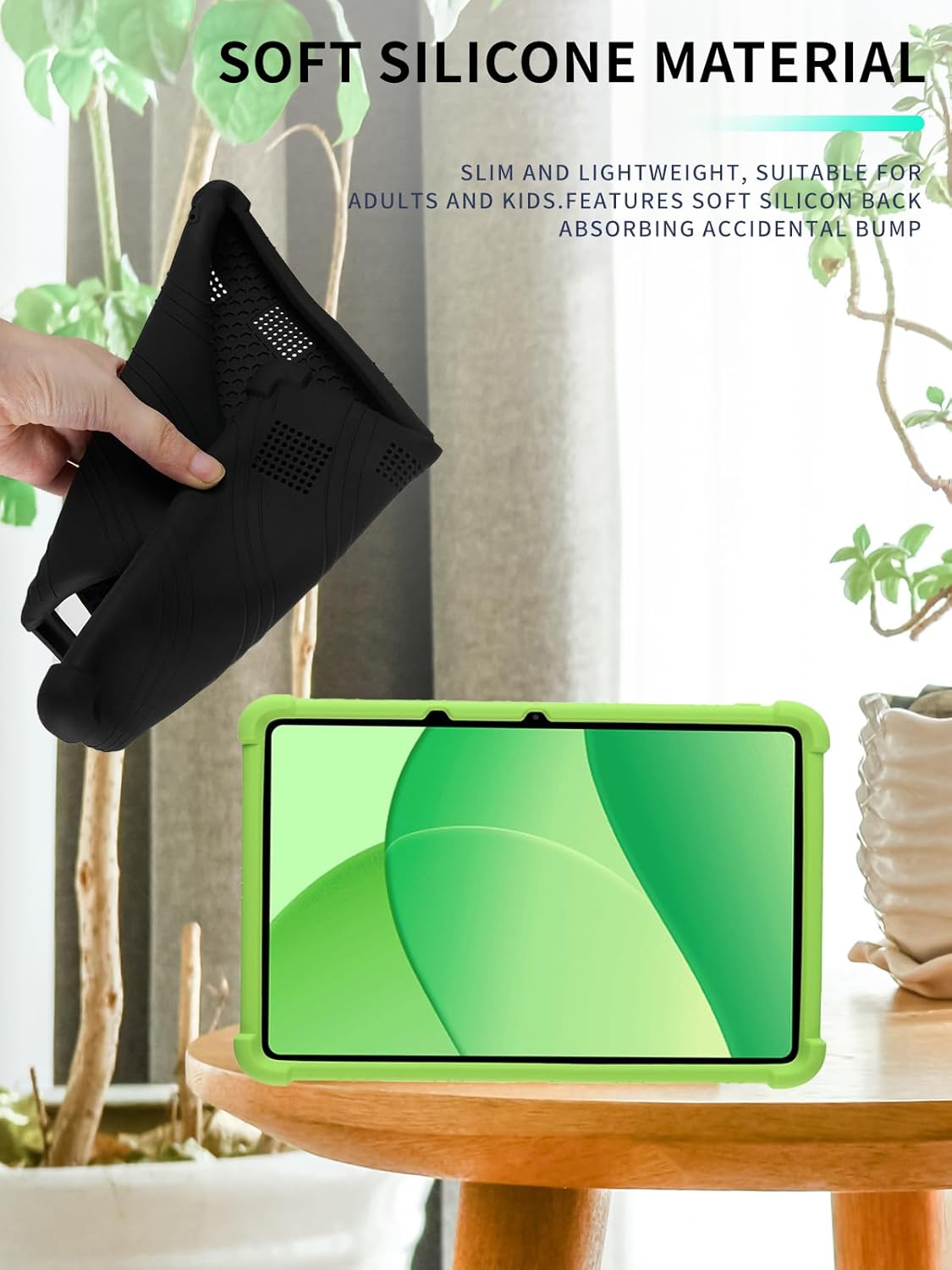 Case for OnePlus Pad Lite Android 15 Tablet 11 inch，WUNIAK Shock Proof Lightweight Stand Rubber Shell Protective Cover,Kids Friendly Soft Silicone Adjustable Stand Cover,Green