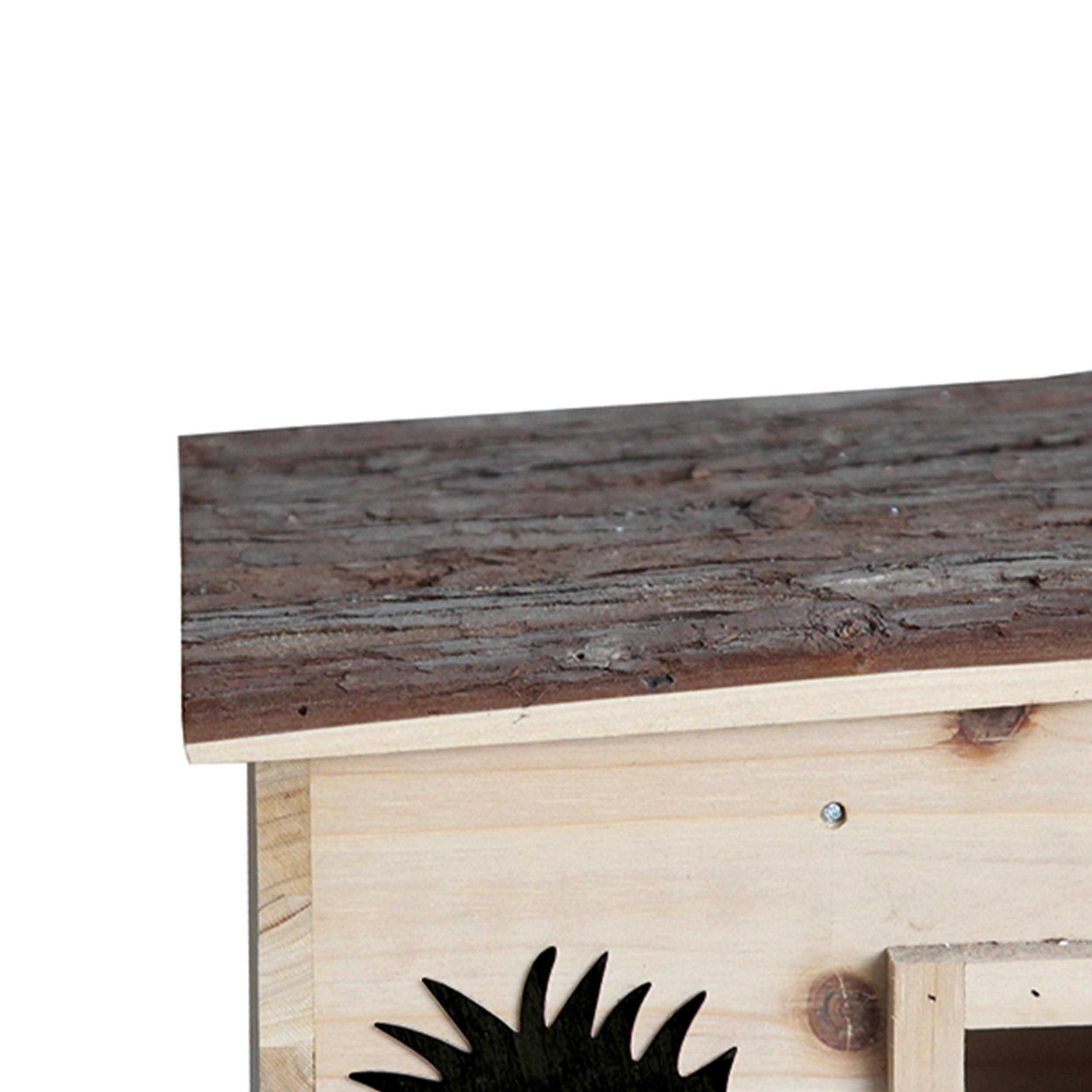 Igelhaus Holz – 32 x 26 x 21 cm – Unbehandelt – Mit Rindendach