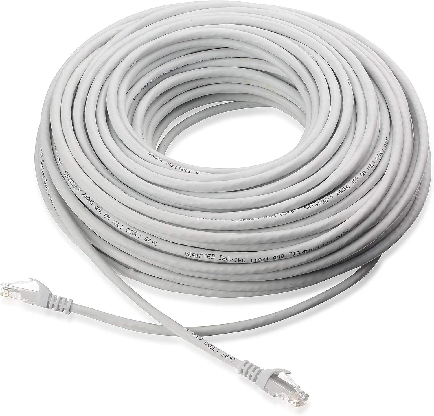Cable Matters 1-Pack Snagless Long Cat6 Ethernet Cable (Cat6 Cable, Cat 6 Cable) in White 100 ft & 200-Pack Nail-in Cable Clips Cord Organizer