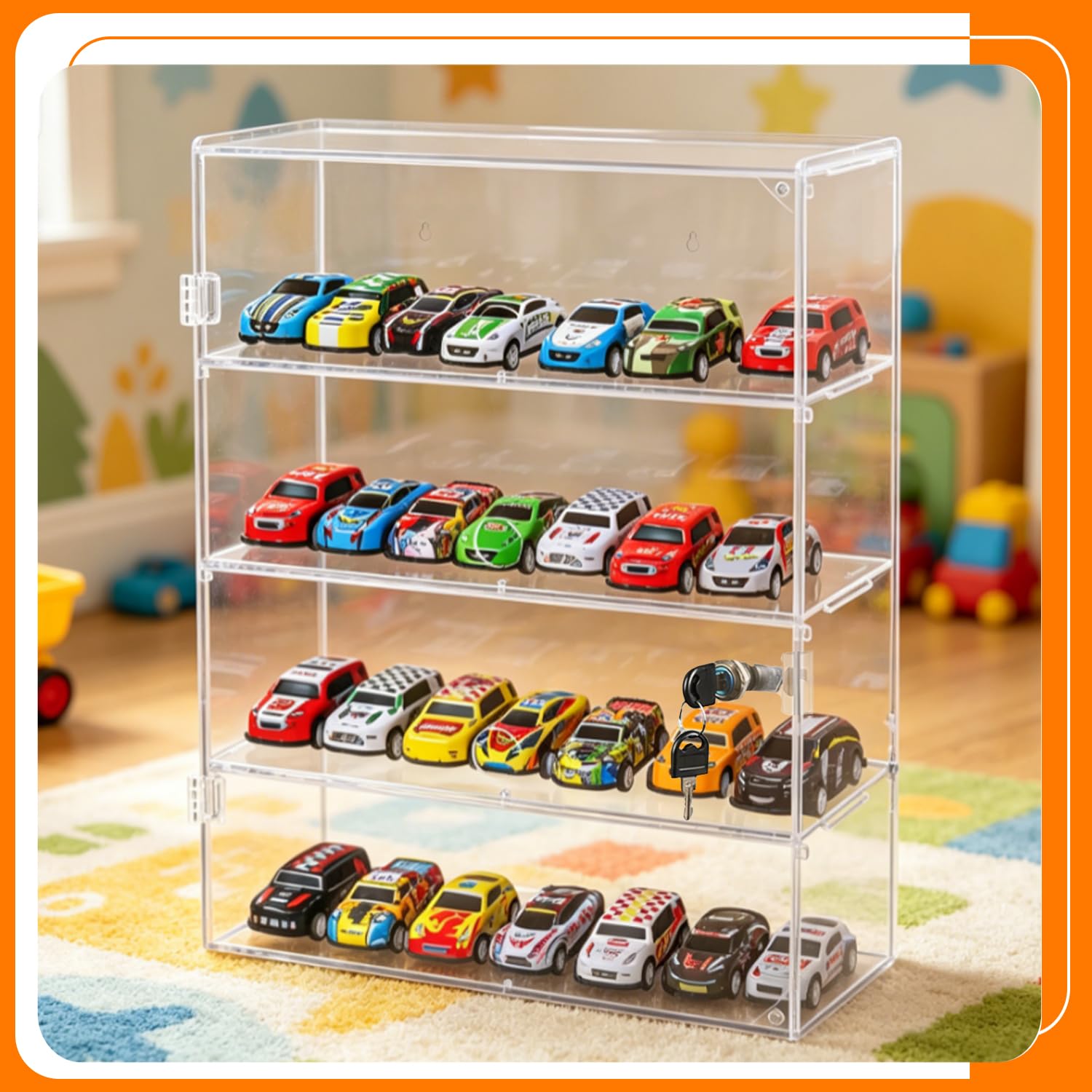 Benvo 4-Tier Locking Acrylic Display Case| Wall Mount Clear Security Showcase with Movable Shelves | 11.8"x5.9"x15.7” Transparent Organizer for Collectibles Figure, Perfume, Retail, Office Samples