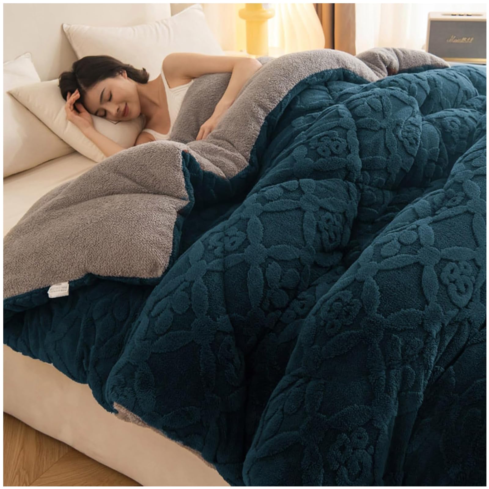 Couette polaire épaisse bleue 150x200cm de 2kg en velours d'agneau