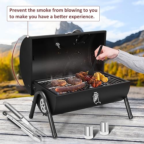 Miniatura 8 de Leonyo Juego de 12 parrillas portátiles de carbón, parrilla pequeña para barbacoa, mini parrilla de carbón de mesa con tenedor para barbacoa,