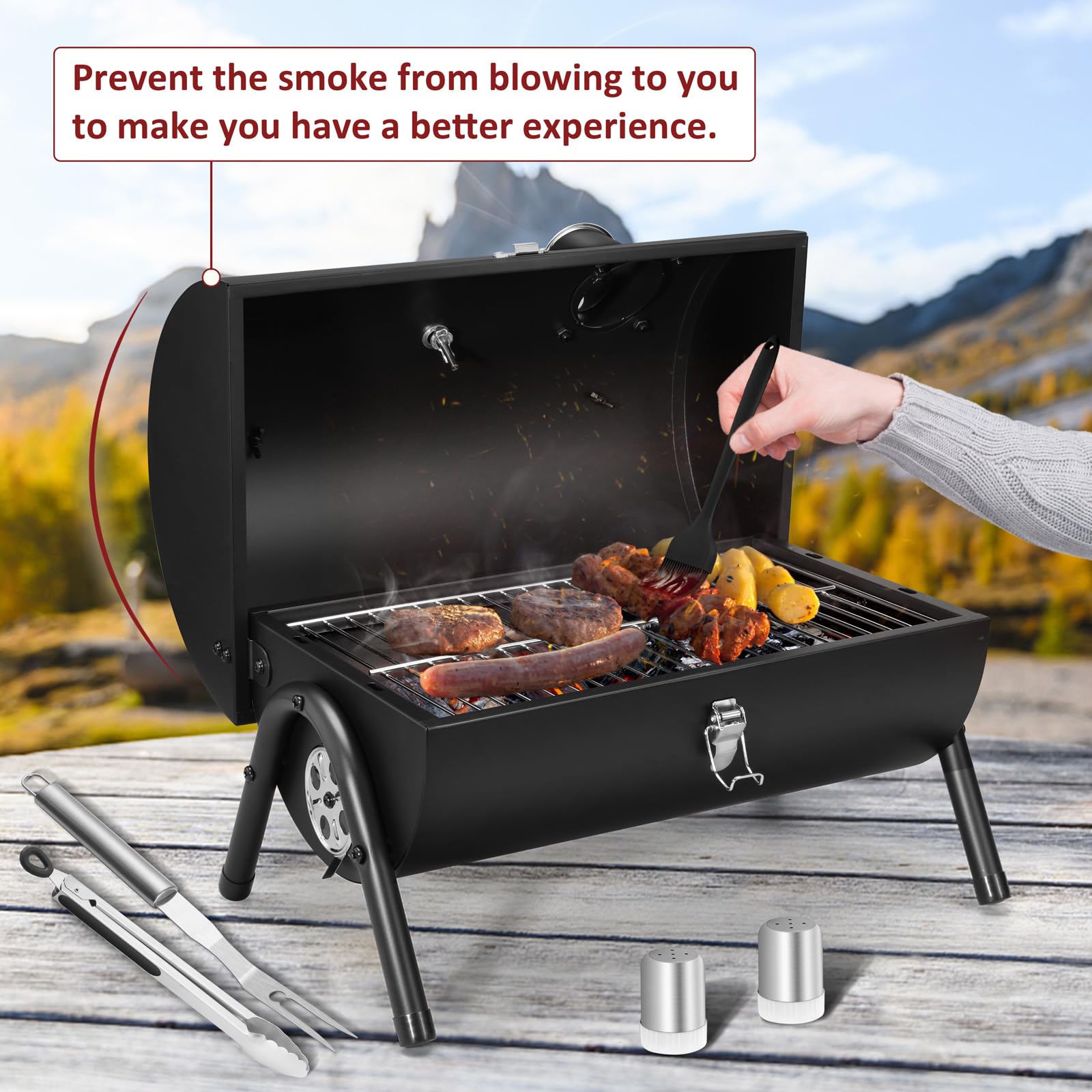 Juego de 12 parrillas de carbón portátil, parrillas de carbón de mesa, parrilla compacta para barbacoa pequeña con accesorios para acampar al aire libre, patio, playa, viajes en autocaravana 8