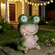 Solar Frog Garden Statue with Rotating LED Eyes Waterproof Resin Outdoor Decor, Auto On/Off Landscape Lighting for Garden, Yard, Pathway, Fence, Patio - Unique Gifts for Women, Mom, Grandma