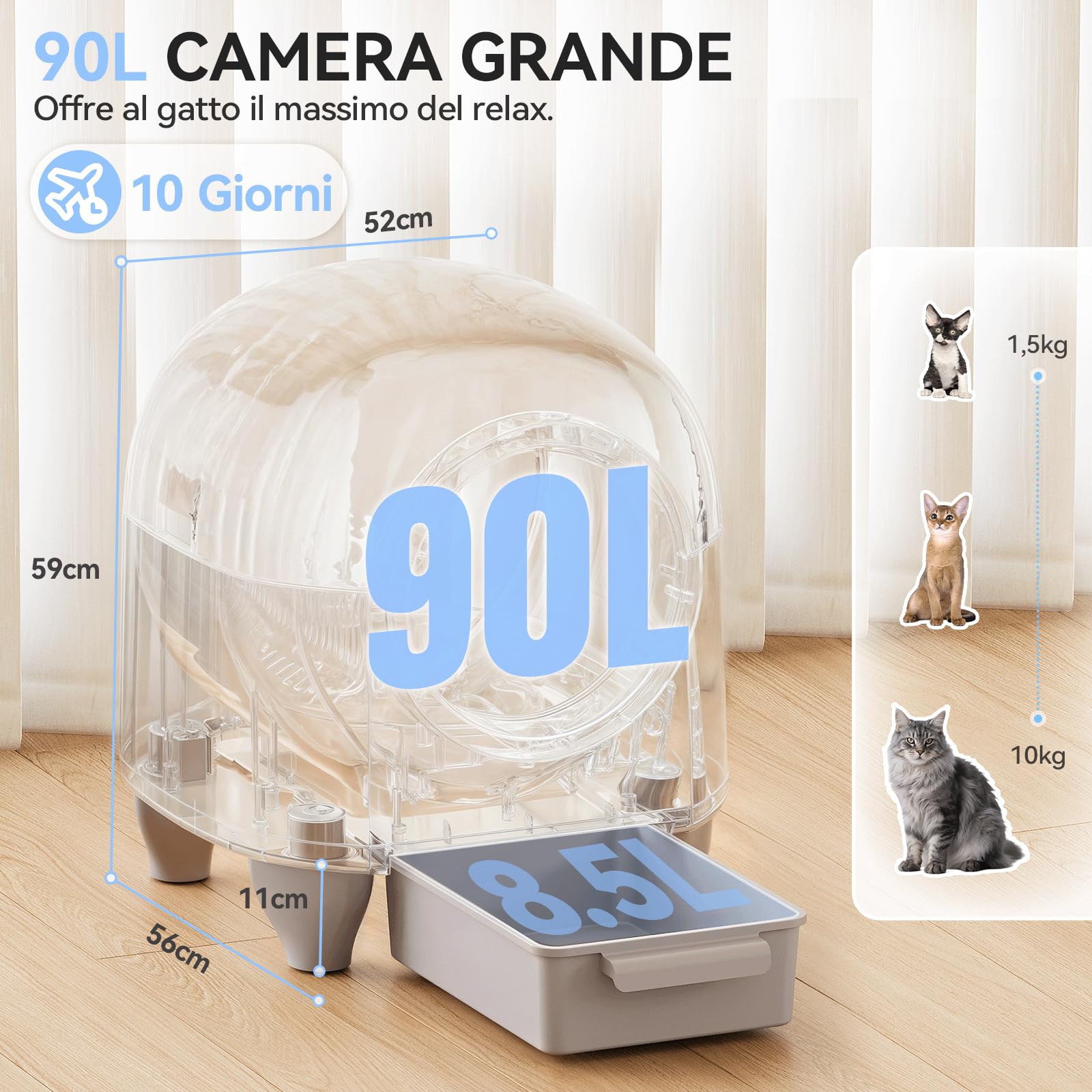 JUMMICO Lettiera Gatto Autopulente Antiodore， 90L lettiera autopulente per gatti xxl. Controllo APP cat litter box self cleaning con sensori, ingresso basso anti-intrappolamento/odore, per più gatti