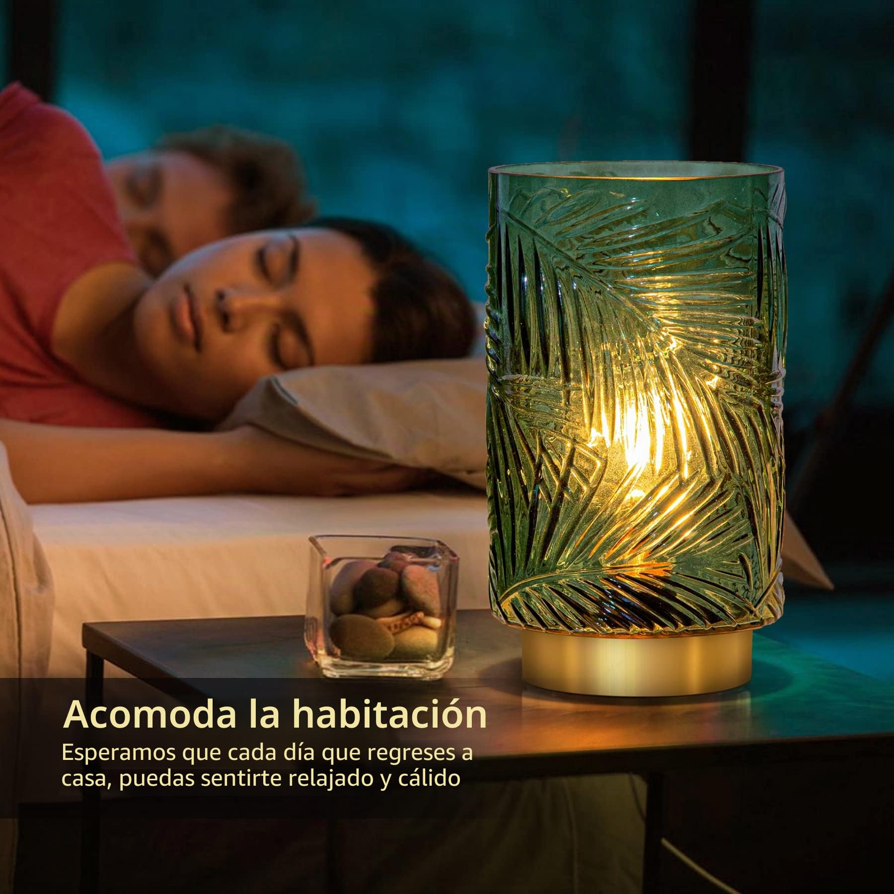 MJ PREMIER Lámpara de mesa inalámbrica, lámpara de mesa móvil de cristal con función de temporizador, lámpara de cristal sin cable para dormitorio, sala de estar (L-verde)